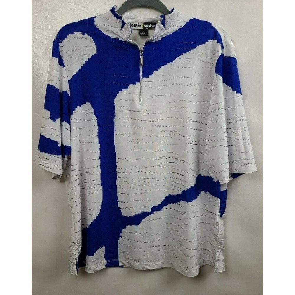 Jamie Sadock Blue light gray 1/4 Zip Textured Activewear Golf Polo Size Large
